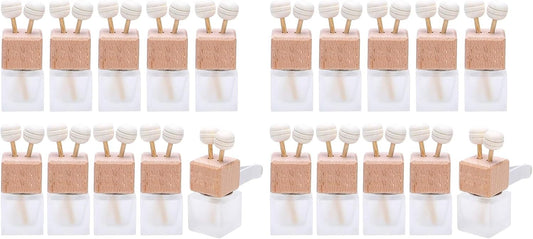20 Pack,8ml Matte Glass Car Air Freshener Perfume Clip Diffuser,Empty Essential Oil Perfume Vials Diffuser Vent Outlet,Thick Glass Ornament with Wooden Caps,Free Funnel,Dropper