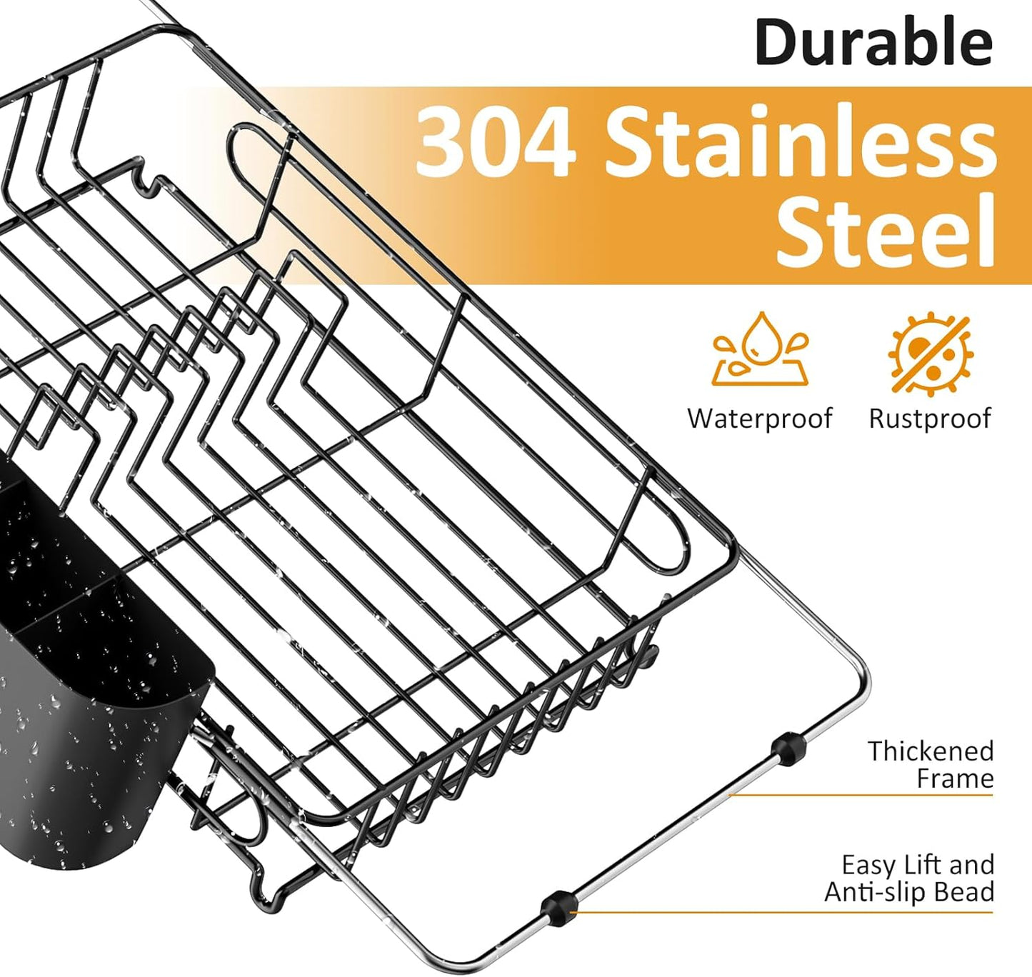 Expandable in Sink Dish Drying Rack,Small Dish Rack Over Sink with Utensil Holder,Stainless Steel Dish Drainers for Kitchen Counter,Sink Drying Rack for Small Space,14.5“-20.5” L x 10“ W x 3.5” H