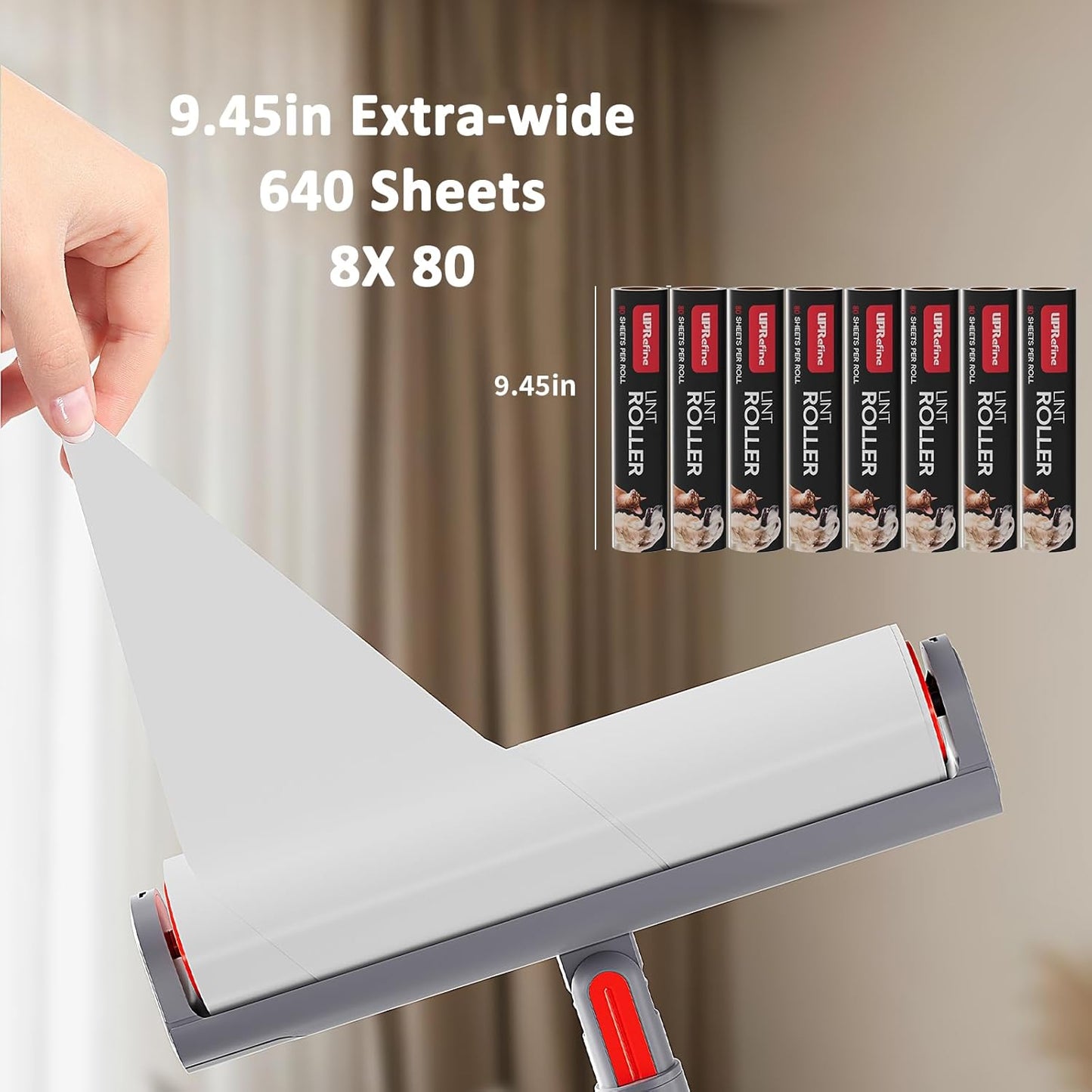 Large Lint Roller Refill 640 Sheets(8 Pack) Value Set, Extra Sticky, Easy Tear for Lint Remover, 9.45 in Pet Mega Extreme Stick Refill for Floor Roller Cleaning for Pet Hair