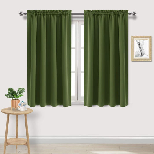 DWCN Olive Green Room Darkening Blackout Curtains - Thermal Insulated Privacy Energy Saving Window Curtain Drapes 52 x 54 inch Length, Set of 2 Bedroom Living Room Curtains