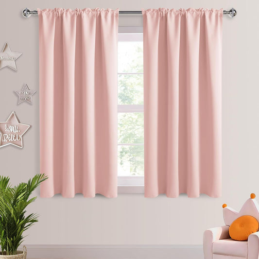 DWCN Blackout Curtains – Thermal Insulated, Energy Saving & Noise Reducing Bedroom and Living Room Curtains, Blush Pink, W 52x L 45 Inch, Set of 2 Rod Pocket Curtain Panels