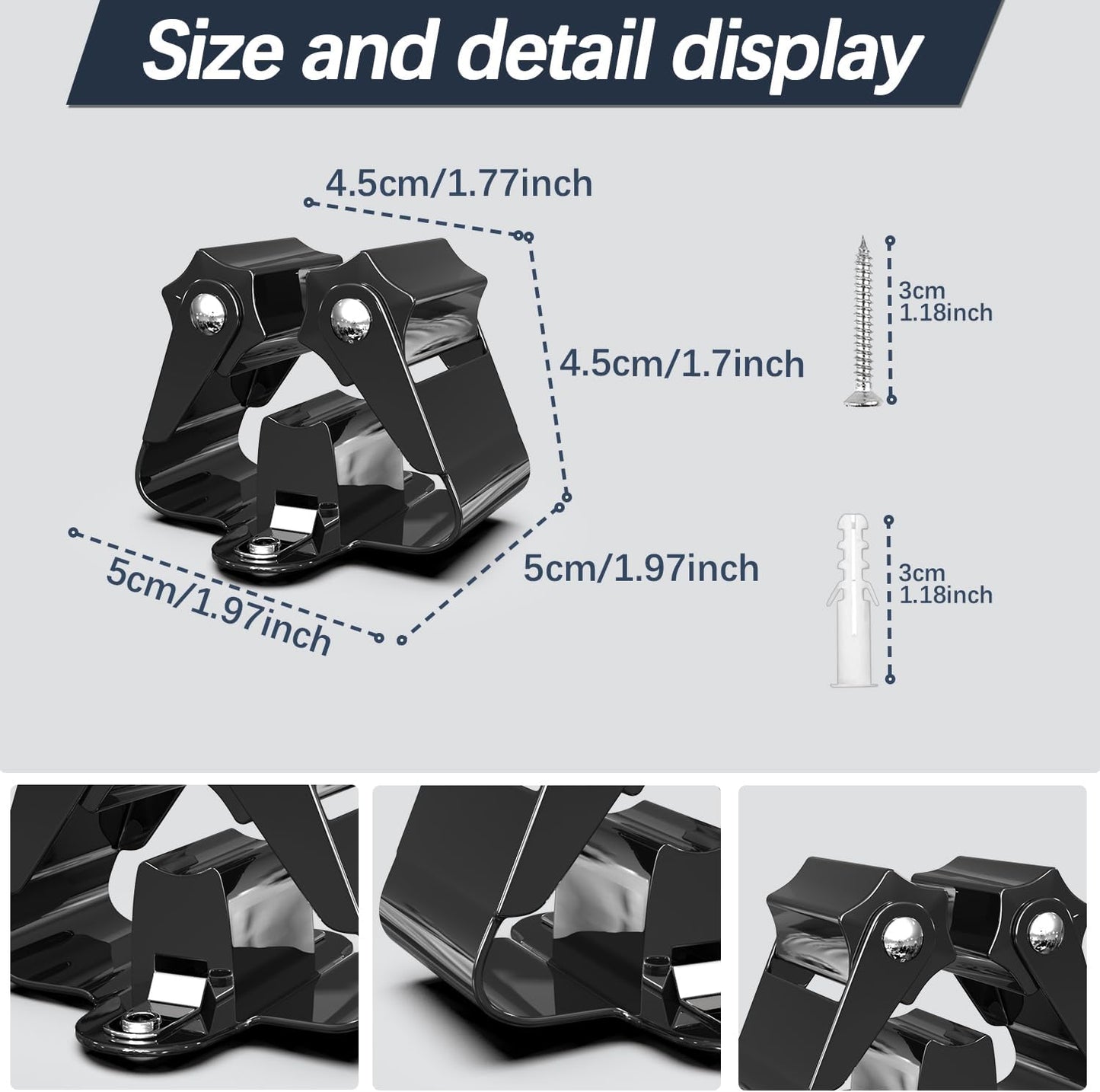 3-H Stainless Steel Broom Holder Wall Mount 4-Pack-Heavy Duty Mop Organizer, Wall Mounted Broom Storage with Secure Mounting for Laundry Garage Bathroom