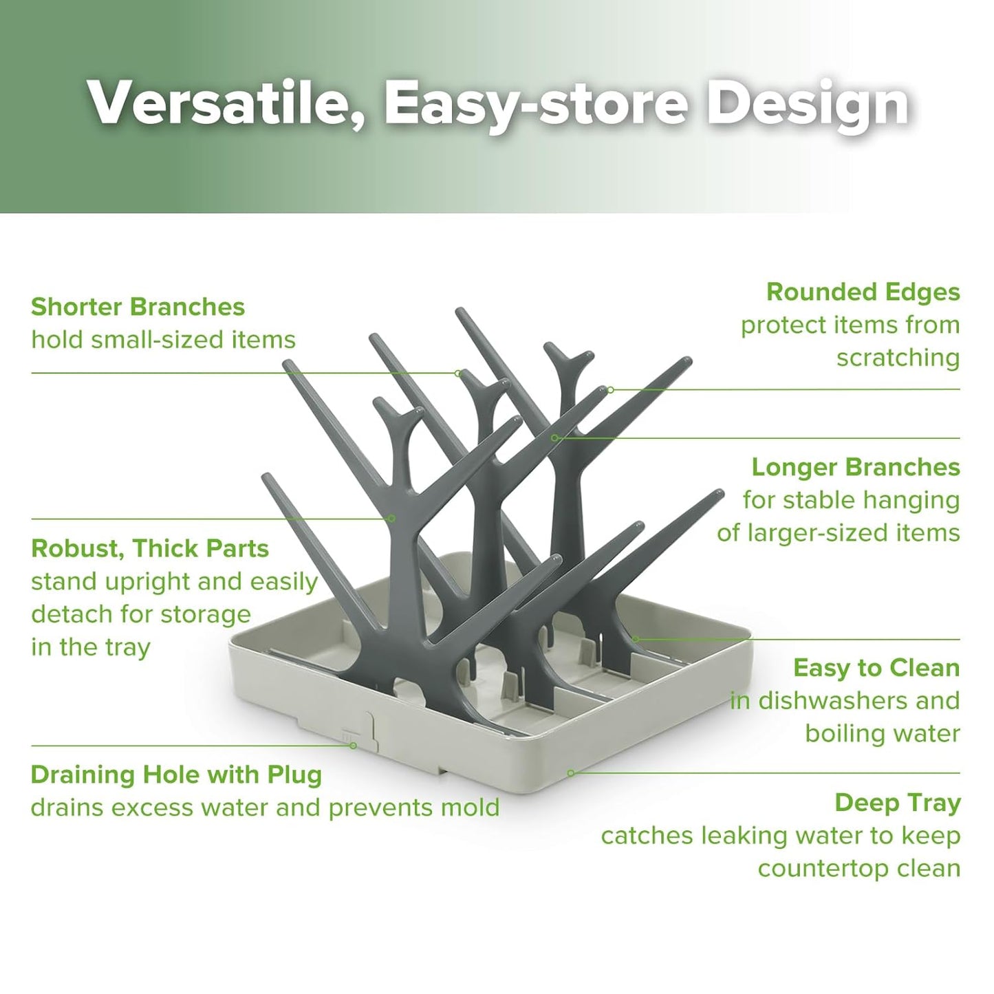 haakaa Baby Bottle Drying Rack, Space Saving Bottle Drying Tree for Bottles/Pump Parts/Pacifiers and Other Baby Essentials, Easy-Store Dryer Rack Great for Home & Travel, BPA Free (Slate Grey)