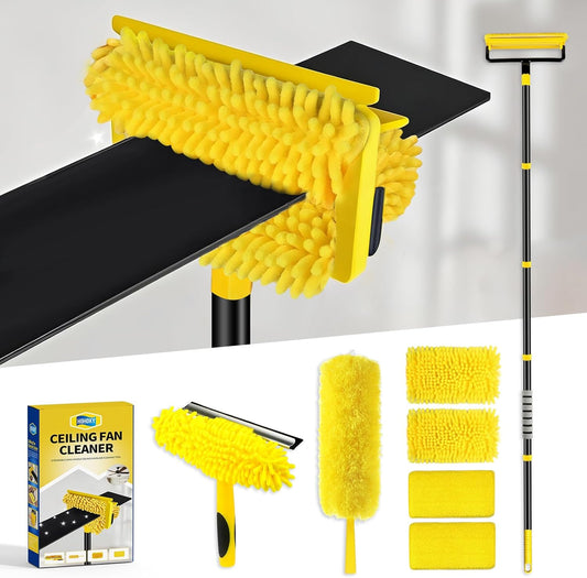 High Ceiling Fan Cleaner Duster for Fans Blades Cleaner with 78.7in Extension Pole Extra Long Handle Cleaning Tool，Reusable Chenille & Microfiber Mop Head for Baseboard Wall Floor Window Glass Wiper