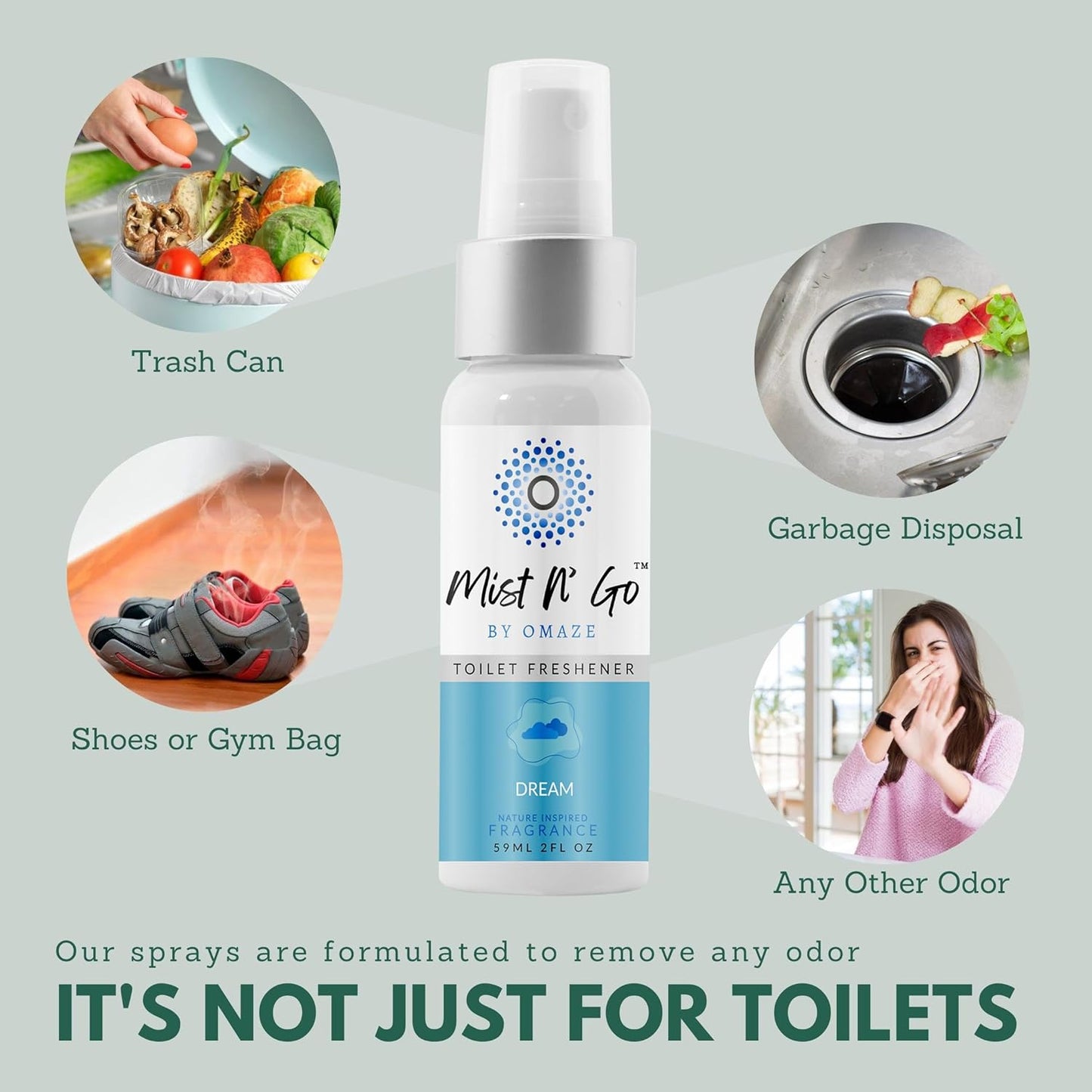 Mist N’ Go by Omaze Travel Bathroom Spray for Toilet Spray Odor Eliminator - Travel Toilet Spray for Bathroom Air Freshener Spray for Bathroom Deodorizer - Dream Regular Size (2oz x3)