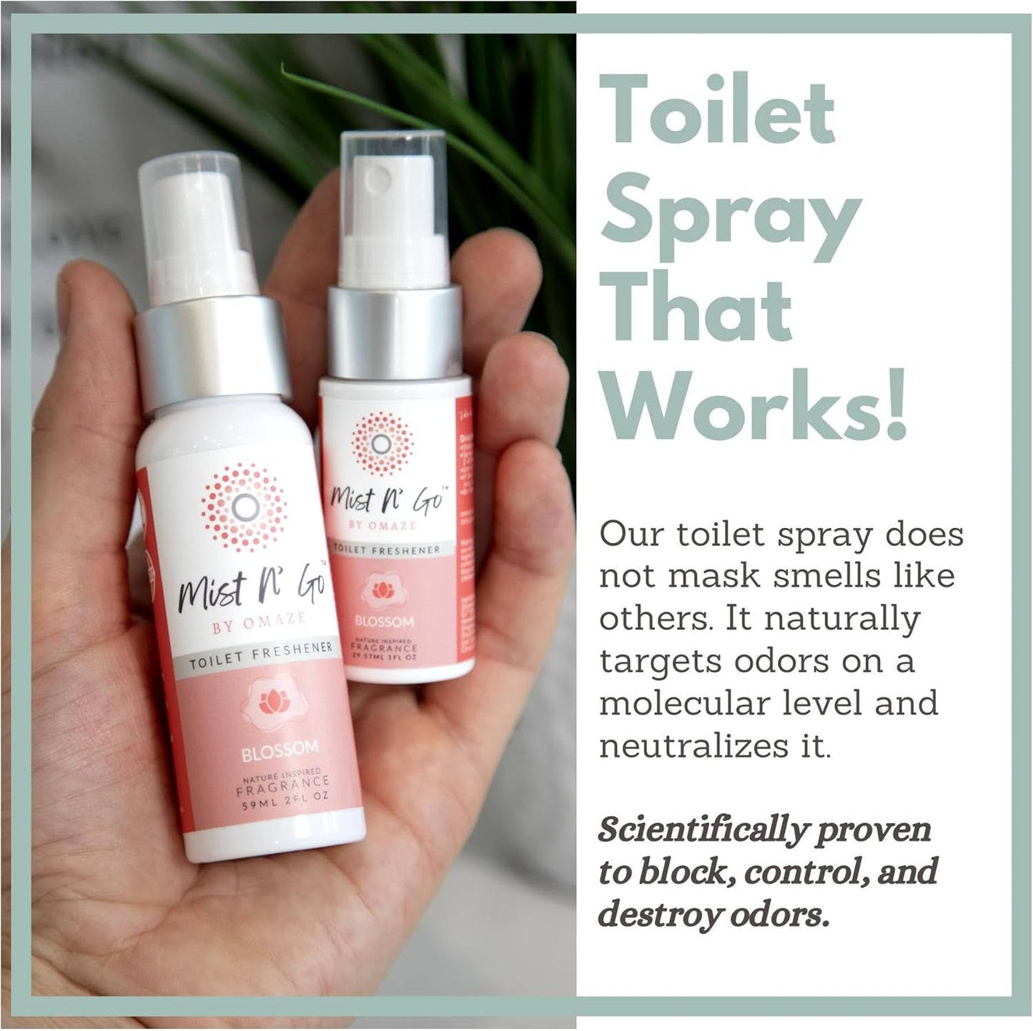 Mist N’ Go by Omaze Travel Bathroom Spray for Toilet Spray Odor Eliminator - Travel Toilet Spray for Bathroom Air Freshener Spray for Bathroom Deodorizer - Blossom Regular Size (2oz x5)