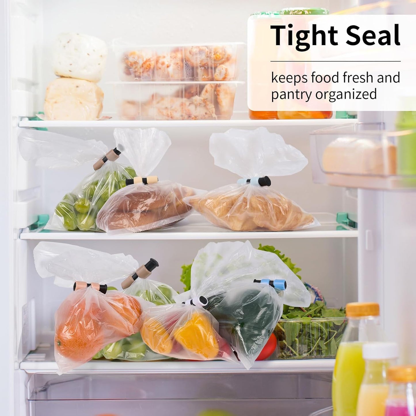 10 Pack Squeeze and Lock Bread Bag Clips, Reusable, Sturdy Plastic, Easy to Use, 5 Colors