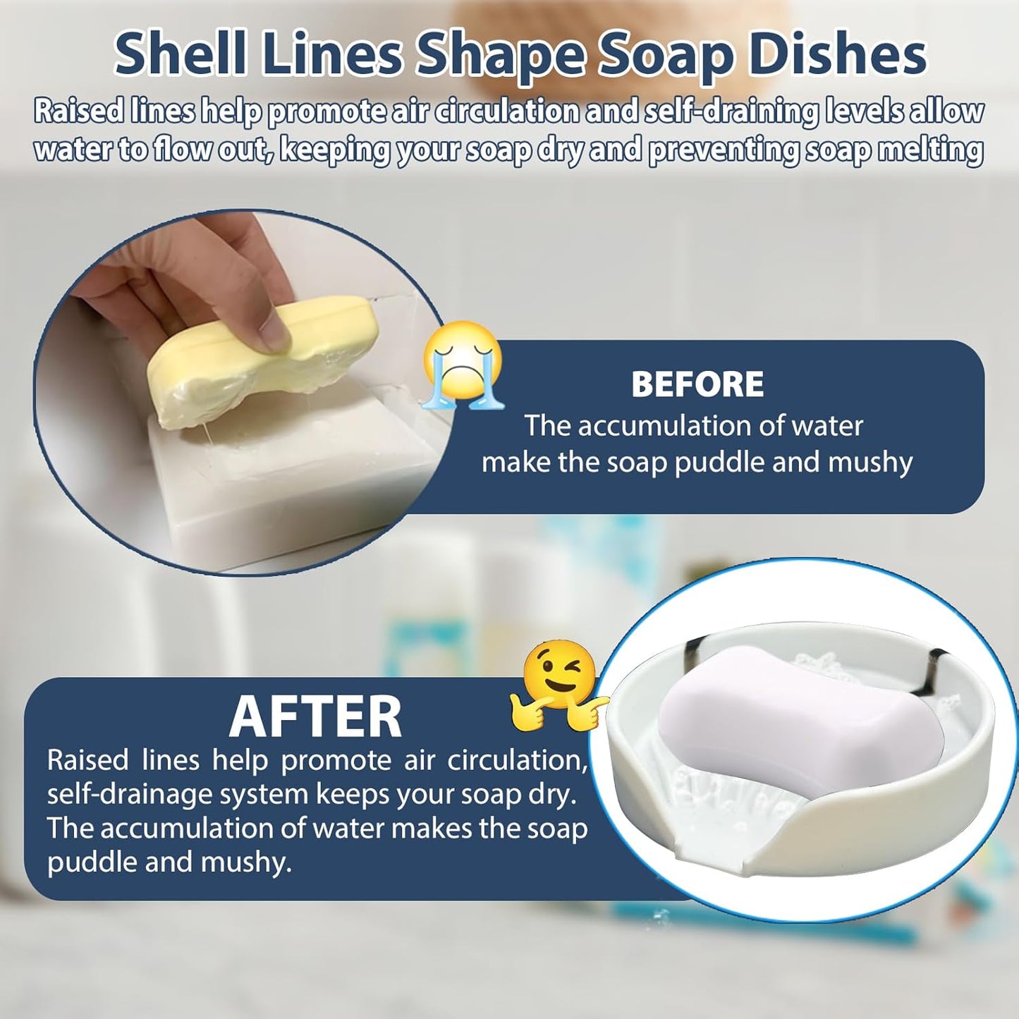 Self Draining Soap Dish, Silicone Suction Cup Soap Holder Tray Savers Container Sponge Holder for Bar Bathroom Shower Kitchen Sink, Can Extend Soap Life (1, White)