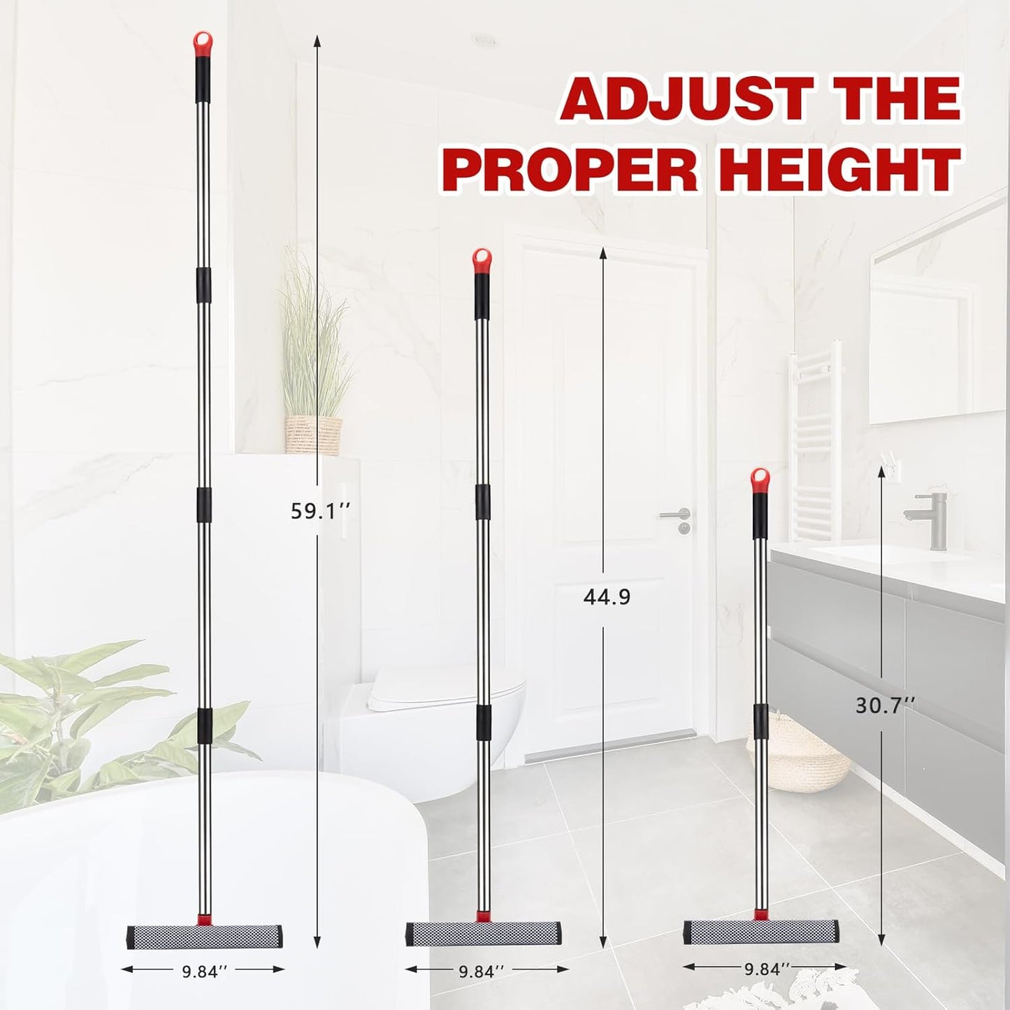 2 in 1 Standard Window Squeegee, Home Window Cleaner with 59" Poles,Washing Squeegee Suit for Glass Door Cleaner, Multi-Use Car Windshield Cleaning Tool with Long Handle for High Outdoor Windows