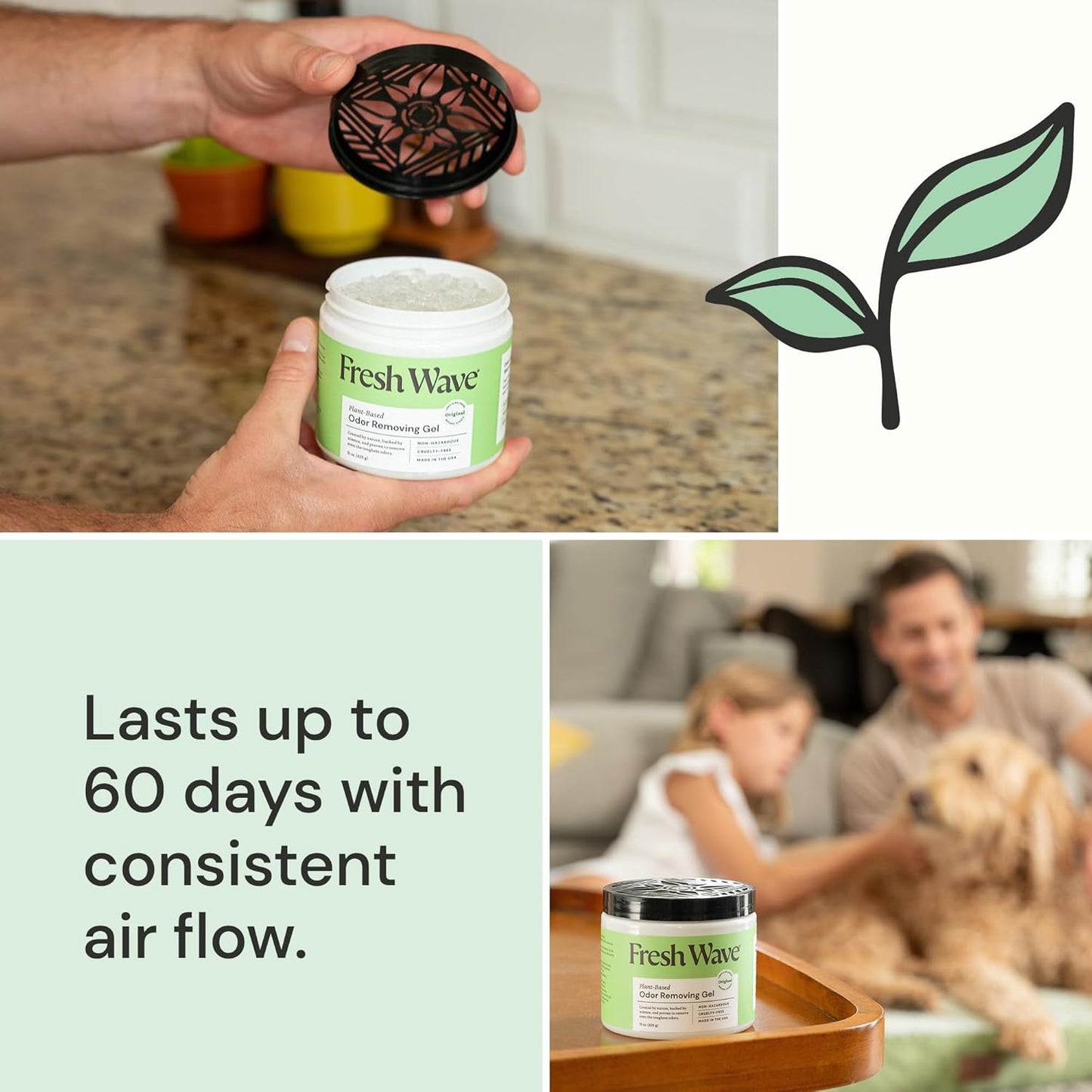 Fresh Wave Odor Removing Gel, 15 oz., Pack of 2 - Odor Absorbers for Home, Safer Odor Relief, Natural Plant-Based Odor Eliminator, Every 15 oz. lasts 30-60 Days, For Cooking, Trash & Pets