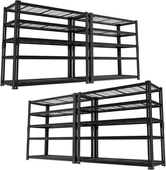 ROOMTEC Garage Shelving, 4 PCS 3300 LBS Capacity Sorage Shelves Heavy Duty, 5 Tier Adjustable Metal Organizer Wire Rack, 60" L x 24" W x 78" H Utility Shelf Unit for Kitchen Pantry