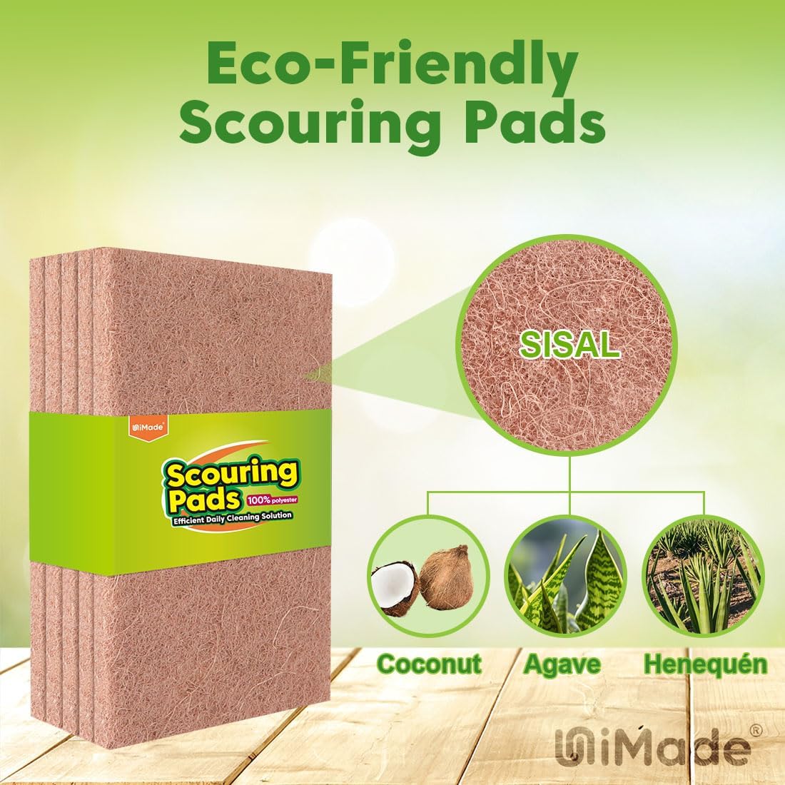 Natural Sisal Non-Scratch Scouring Pads, 24Pcs Plant Based Household Scour Pads for Kitchen, Garage and Outdoors, Cellulose Multipurpose Scrubbies for Cleaning