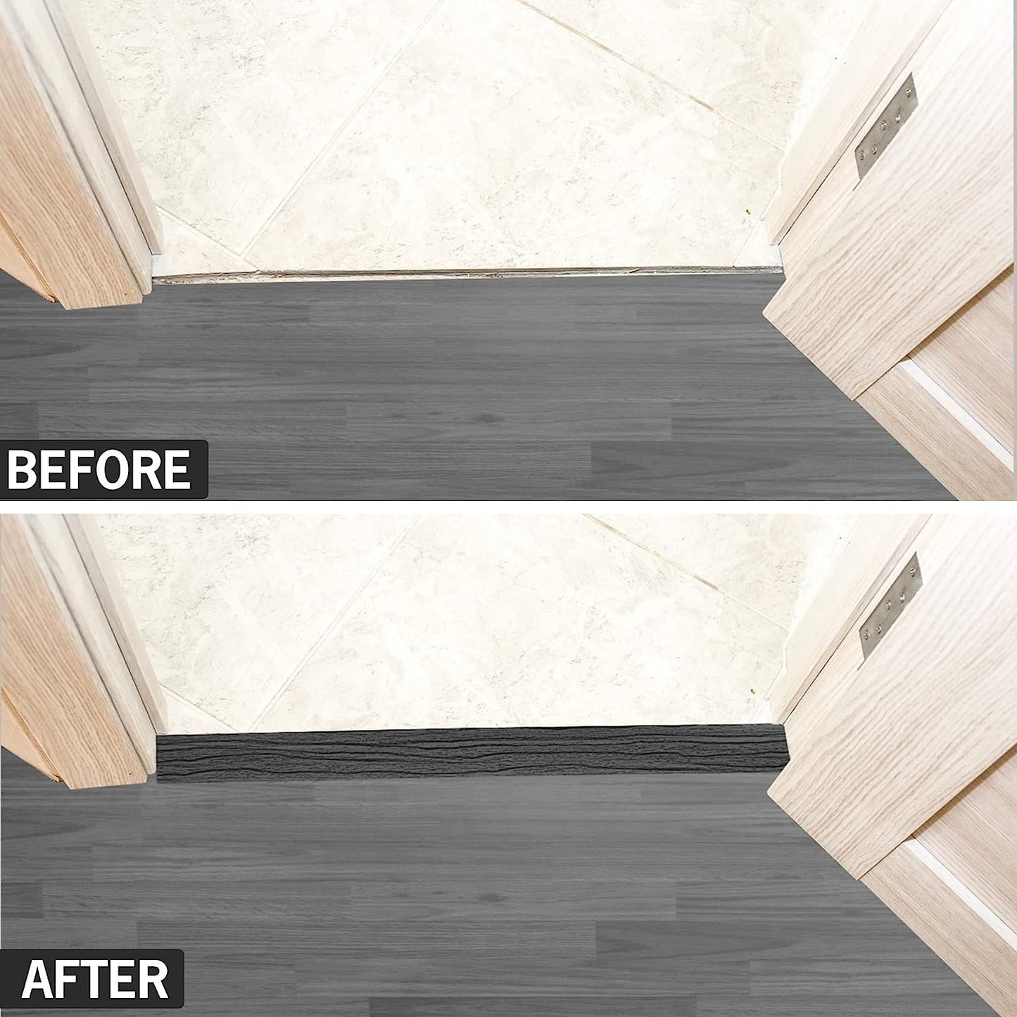 5Ft Floor Transition Strip Self Adhesive Vinyl Cover Floor Strip Flat Divider Transition Strip Wood Grain Design for Laminate Floor Gaps and Doorway Transitions (5Ft x 2 Inch, Gray)