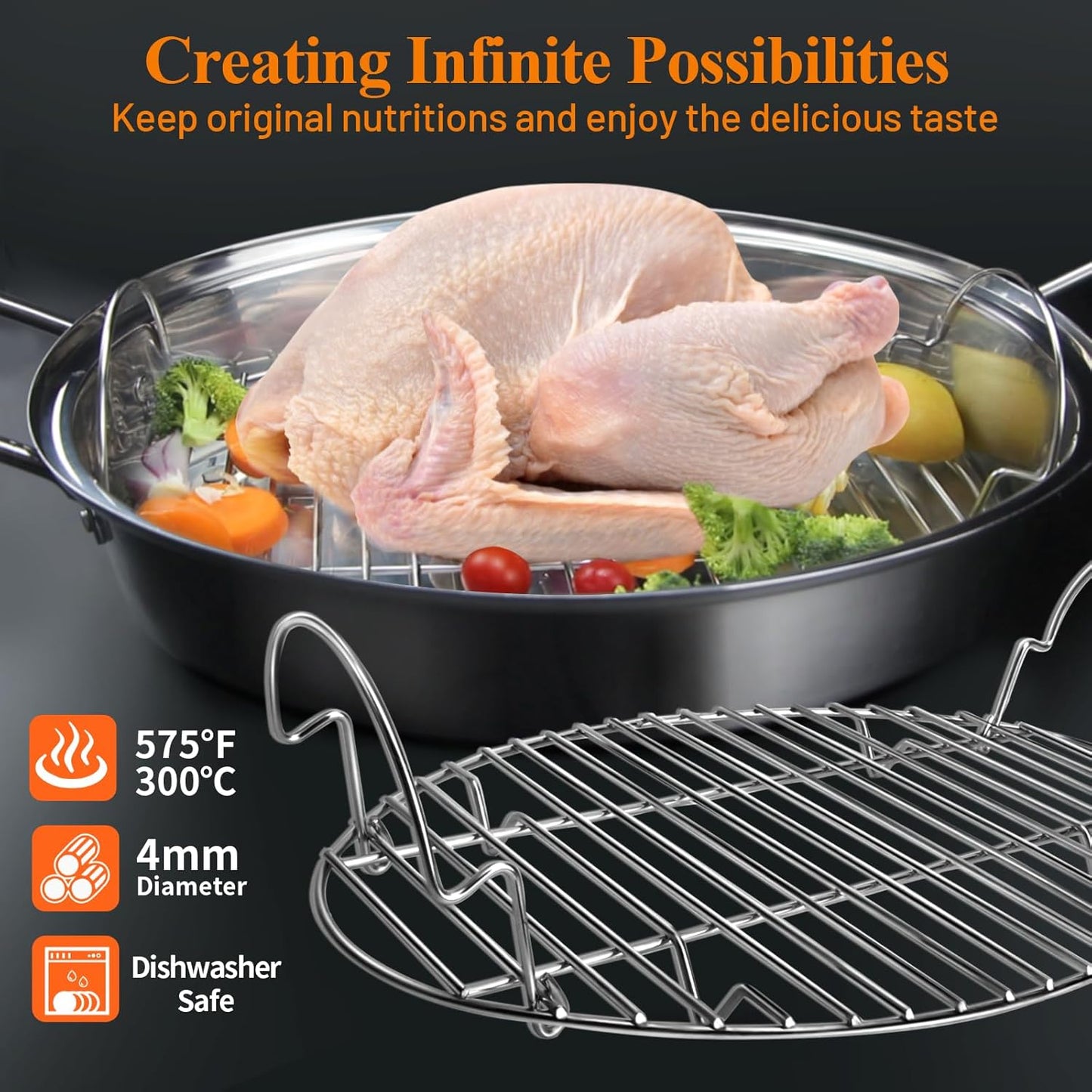 16.5inch Oval Roasting Rack for Oven, Gifts for Mom Men Wife, Stainless Steel Cooling Rack with Handle, Wire Rack for Cooking, Grilling, Drying