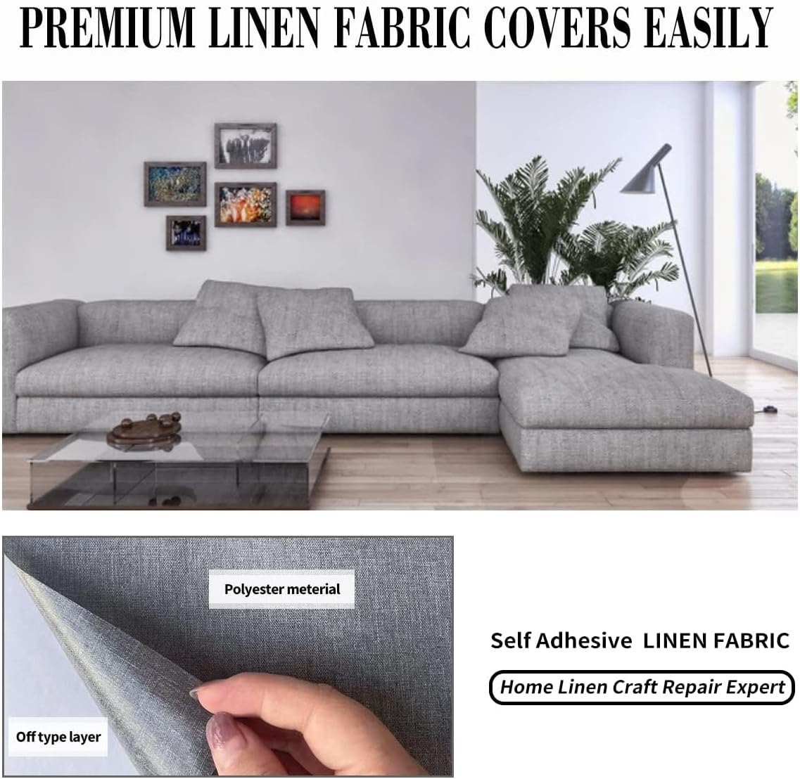 Fabric Repair Patches, Linen Repair Tape Self-Adhesive Fabric Patches Durable, DIY Large Linen Tape for Sofa, Couches, Furniture, Chair, Clothing （3.5X79 Inch, White）