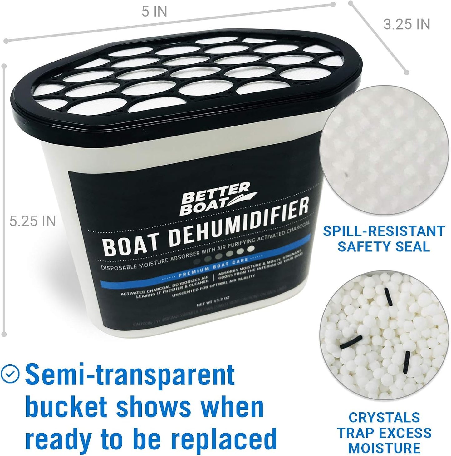 Moisture Absorber and Boat Dehumidifier, Charcoal Odor Remover for Damp Smell and Humidity, Unscented and Fragrance-Free, 1 Pack, Ideal for Basement, Closet, Home, RV, or Boating, No Refill Needed