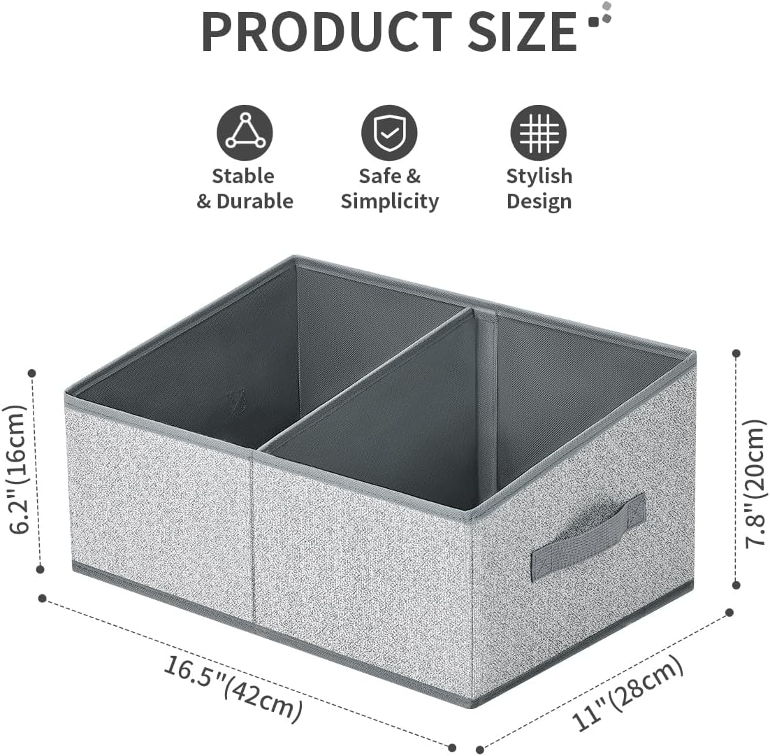 DIMJ Closet Storage Bins, 5 Pack Storage Baskets for Shelves, Foldable Closet Organizer with Handle, Linen Closet Organizers and Storage for Clothes, Toys, Towel, Books (Grey)