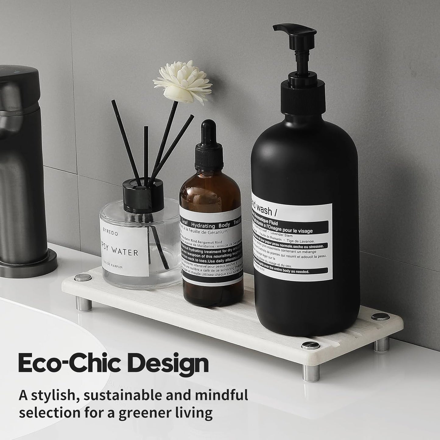 2 Pack Fast Drying Water Absorbing Diatomite Stone Mat Tray for Kitchen & Bathroom Counter - Instant Dry Sink Caddy Organizer - Vanity Holder for Soap and Sponge – Beige Gray 10" x 4"