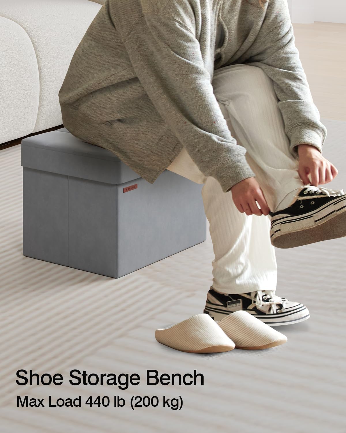 Folding Storage Ottoman, Velvet Storage Bench, Footrest, Foot Stool, for Living Room, Bedroom and Office,12.2 x 16.1 x 12.2 Inches, 200 kg Load Capacity, Dove Gray UASND03G