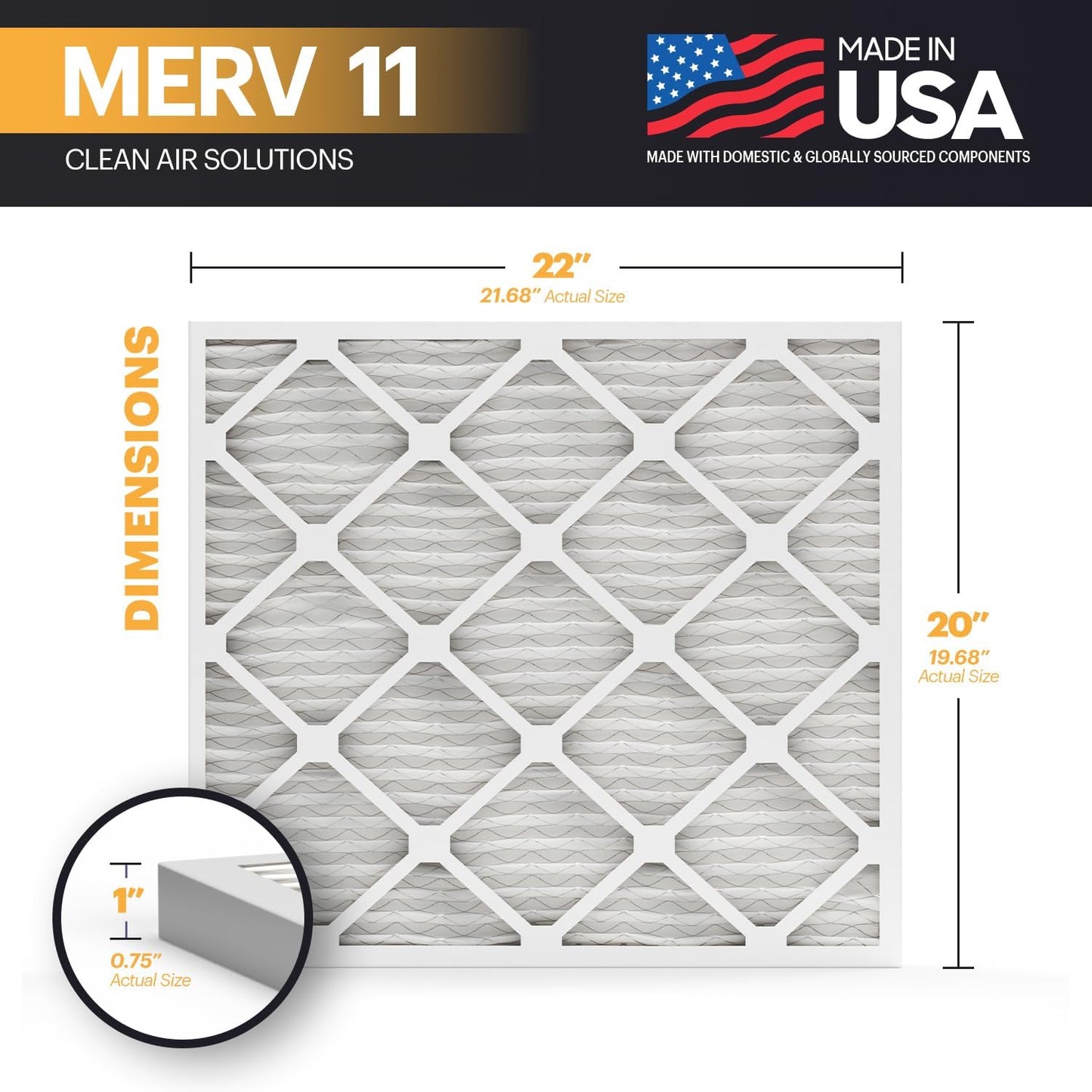 BNX TruFilter 20x22x1 Air Filter MERV 11 (12-Pack)- MADE IN USA - Allergen Defense Electrostatic Pleated Air Conditioner HVAC AC Furnace Filters for Allergies, Dust, Pet, Smoke, Allergy MPR 1200 FPR 7