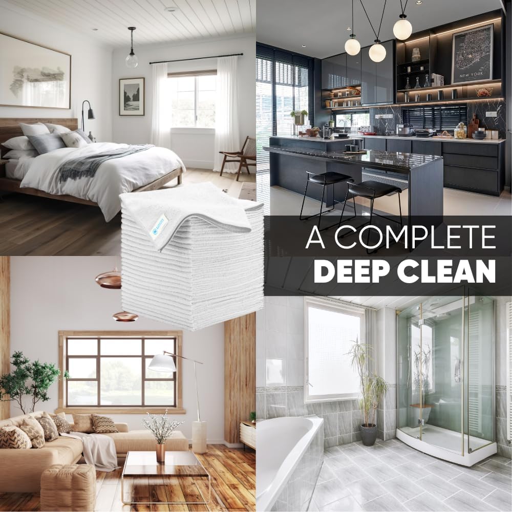 Microfiber Wholesale All Purpose Microfiber Towels - 50 Pack - Reusable Wash Cloths, Dust, Kitchen, Car, Shop Rags for Cleaning (White)