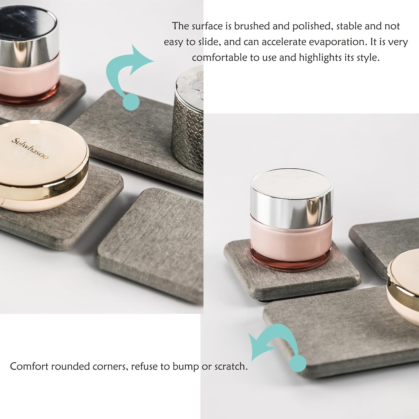 Set of 4 Water Absorbent Diatomite Coasters, Diatomaceous Earth Kitchen Soap Dish, Bathroom Trays, Water Absorbing Stone Used for Hand Soaps & Plants & Toiletries in The Modern Home