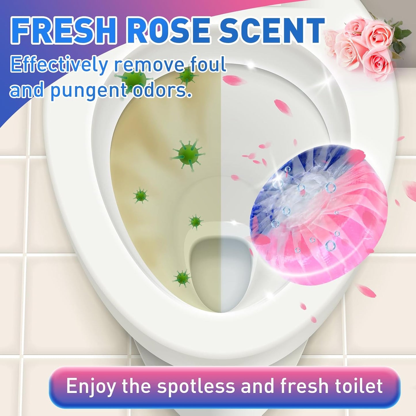 Qualirey 100 Pack Automatic Toilet Cleaner Tablets Toilet Bowl Long Lasting Bathroom Tank Tablets (Pink and Blue)