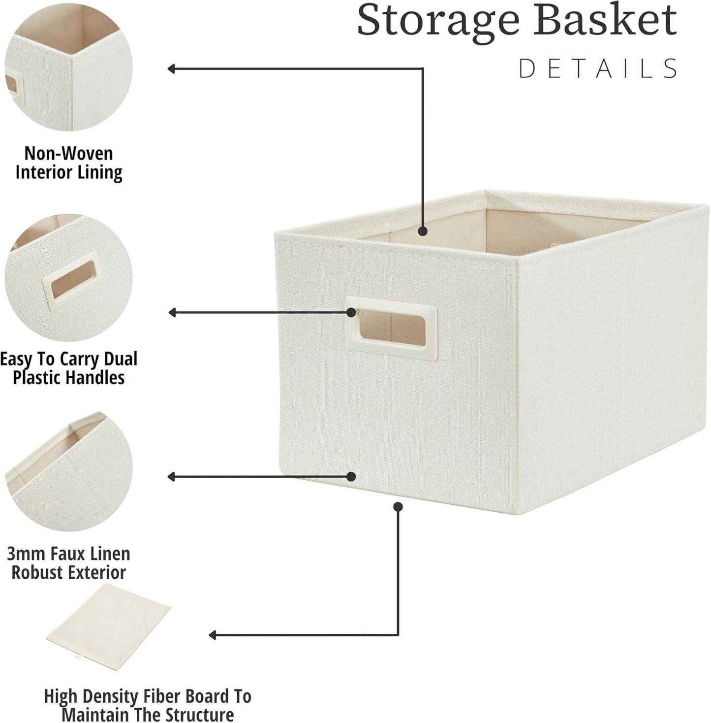 DECOMOMO Storage Bins for Shelves Robust Fabric Closet Bins for Shelves Toy Storage Clothes Books (Pack of 3 – Beige)