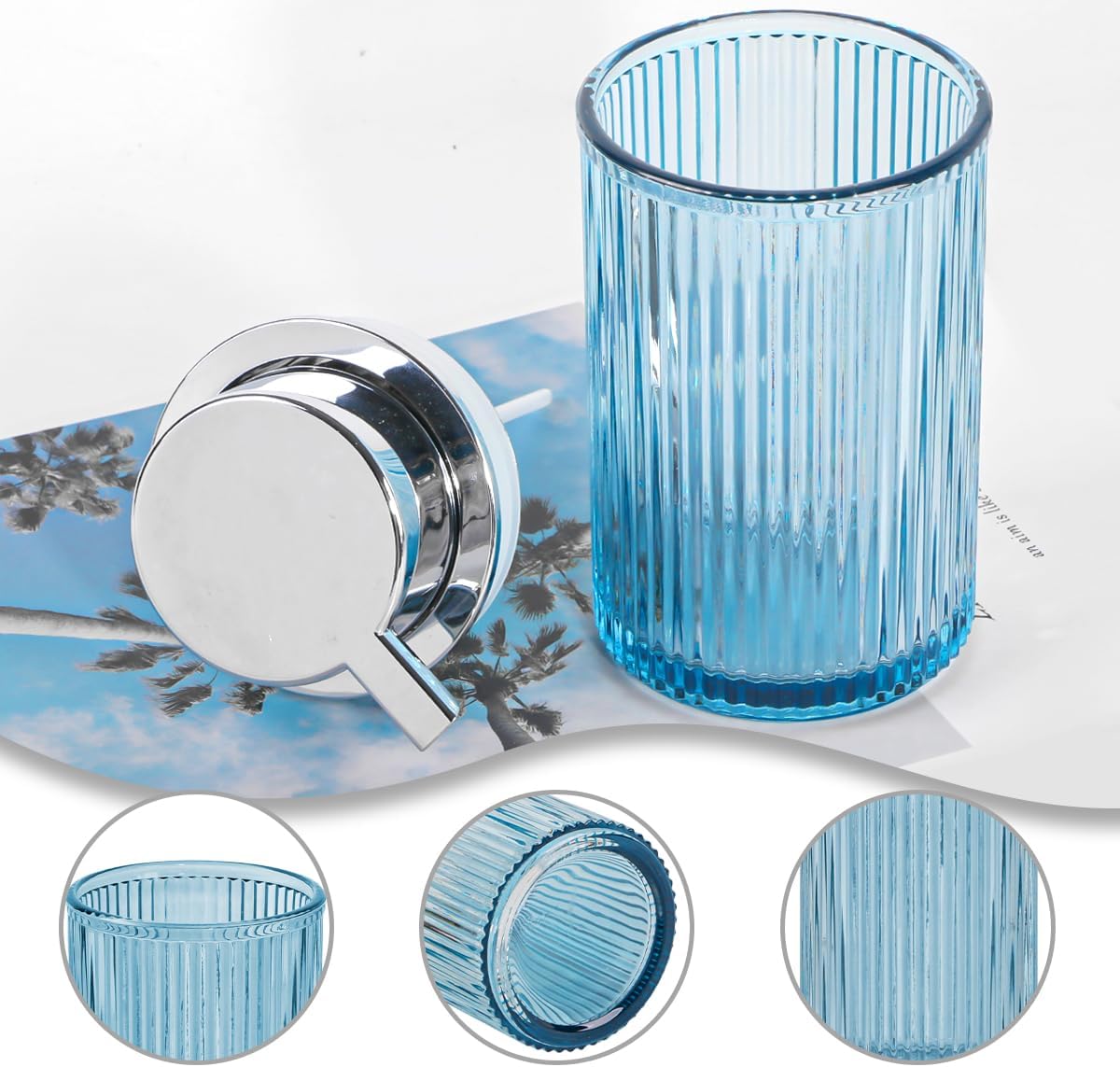 Purple Foaming Soap Dispenser, 12 Oz Glass Foaming Hand Soap Dispenser with Silver Pump, Bathroom Refillable Liquid Lotion Container Pump Ribbed Bottle for Kitchen Bathroom Decor, 1pc