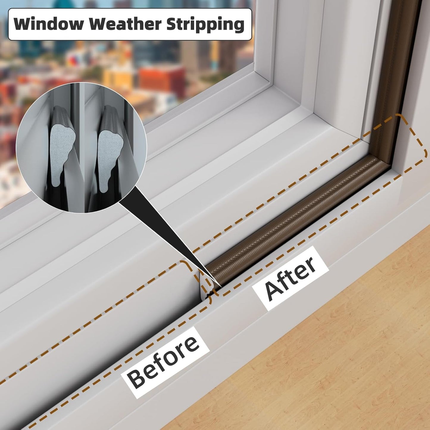 9.8 Ft Weather Stripping Seal Strip for Doors/Windows,Soundproofing Window Insulation Draft Stopper for Winter, Selfadhesive Foam Weather Strip for Door Frame,Door Gap Filler Noise Blocker(Brown)