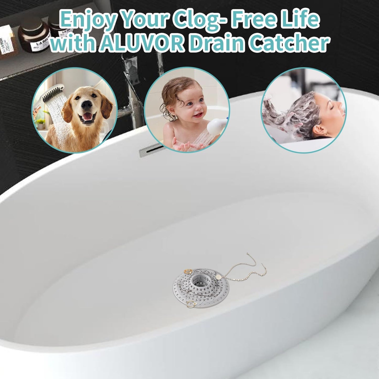 Bathtub Drain Hair Catcher,Silicone Tub Hair Catcher Drain Protector,All-in-one Shower Hair Drain Catcher Strainer for 1.48'' to 1.76'' Regular Drains, 3PCS(Patent Pending)
