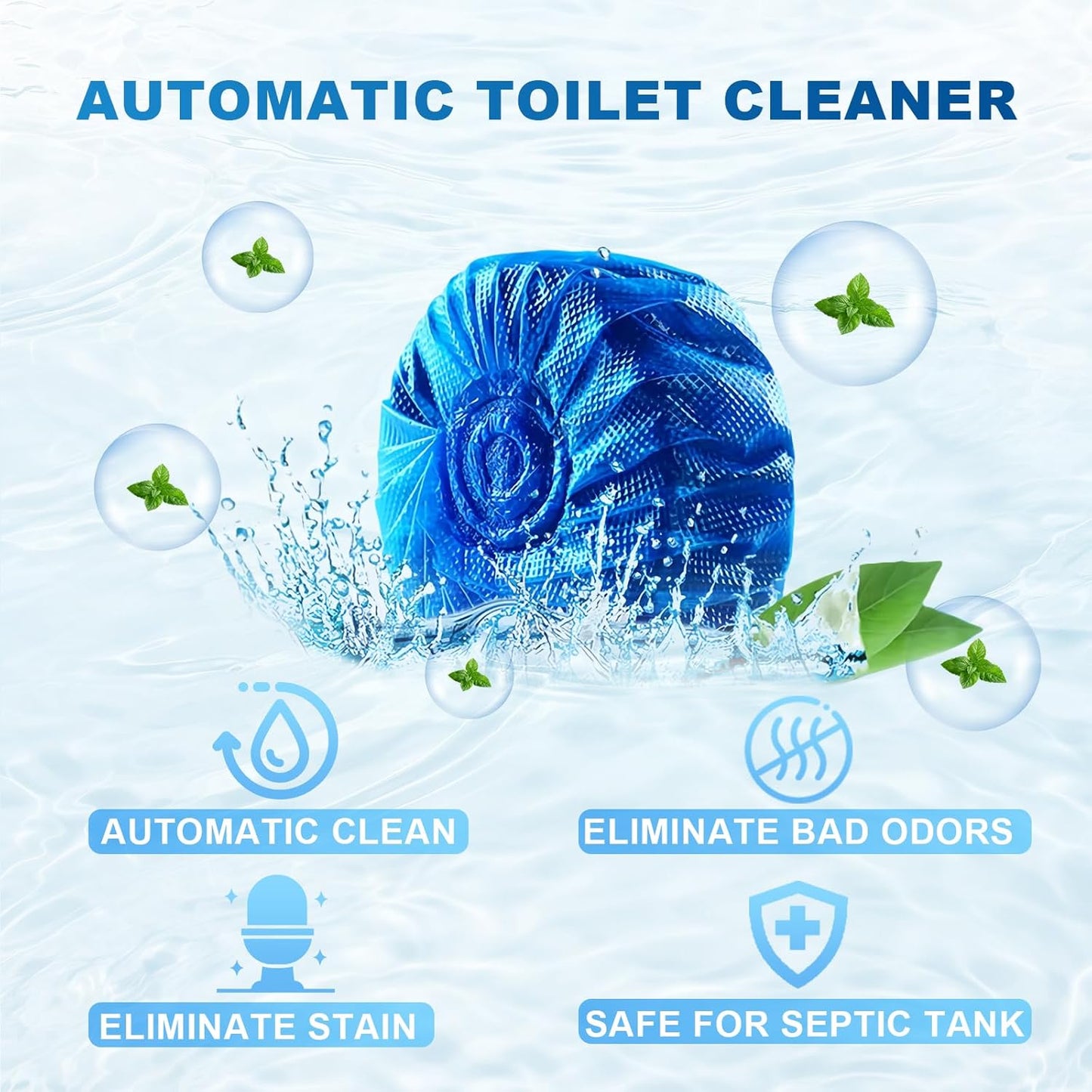 Toilet Bowl Cleaner Tablets 40 Pcs, Septic Safe Automatic Toilet Tank Cleaner with Sustained-Release Technology, Powerful Long-Lasting Blue Tabs for Bathroom Stain Remover & Deodorizer