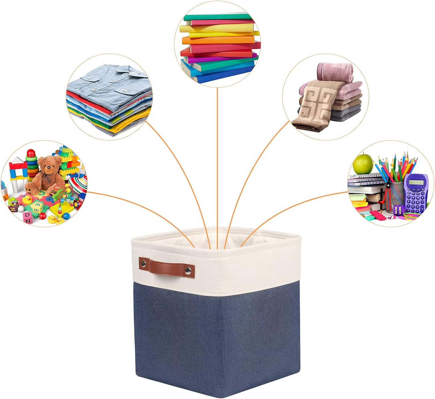 Univivi Fabric Cube Bins Set of 4 Storage Baskets with PU Handles for Home Closet Foldable Storage Bins (Blue, 10.5" x 10.5" x 11")