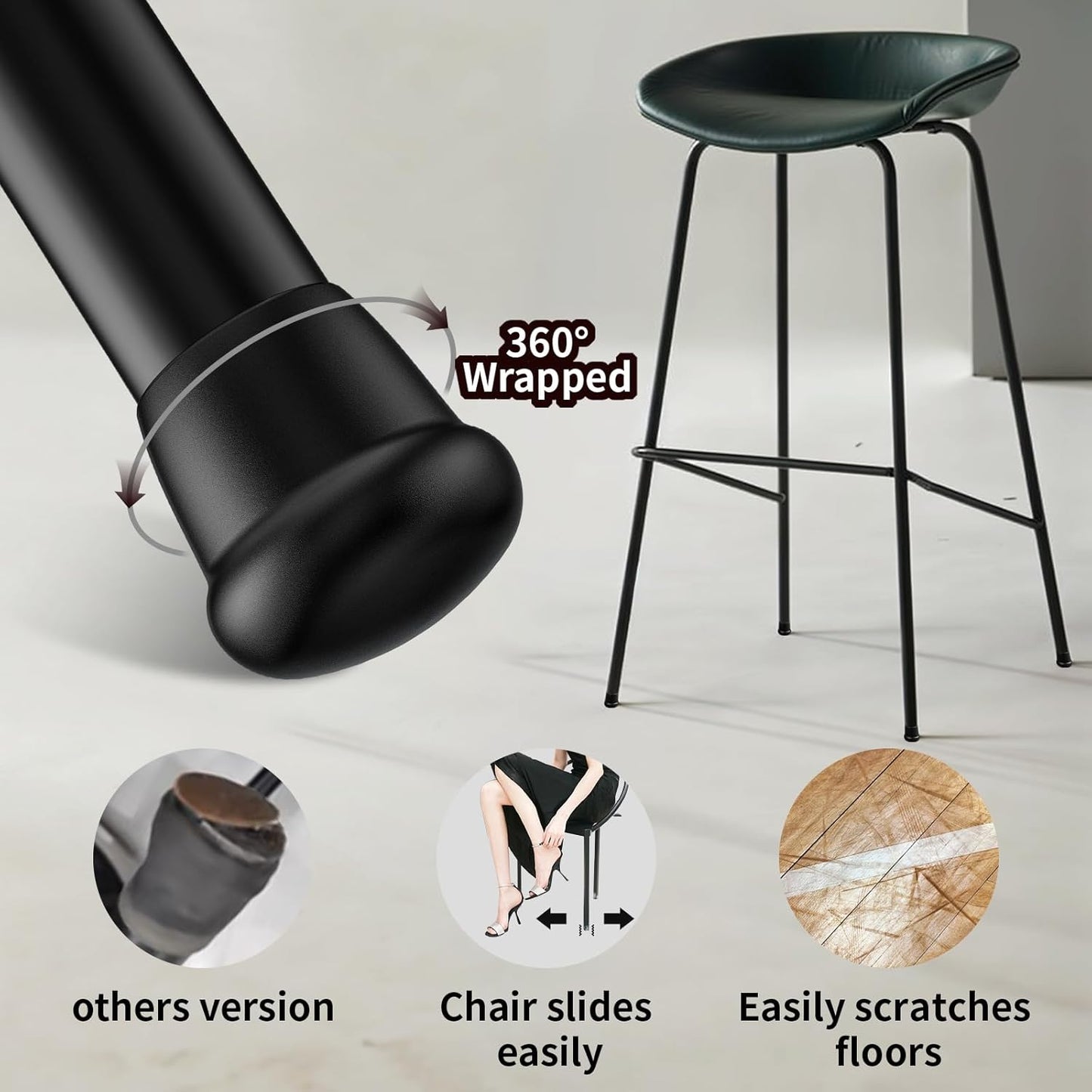 1 Inch Heavy Duty Rubber Chair Leg Caps - 8 PCS Non-Slip Furniture Floor Protectors with Metal Inserts for Wood, Tile, Carpet - Fits Chairs,Stools,Bar Stools