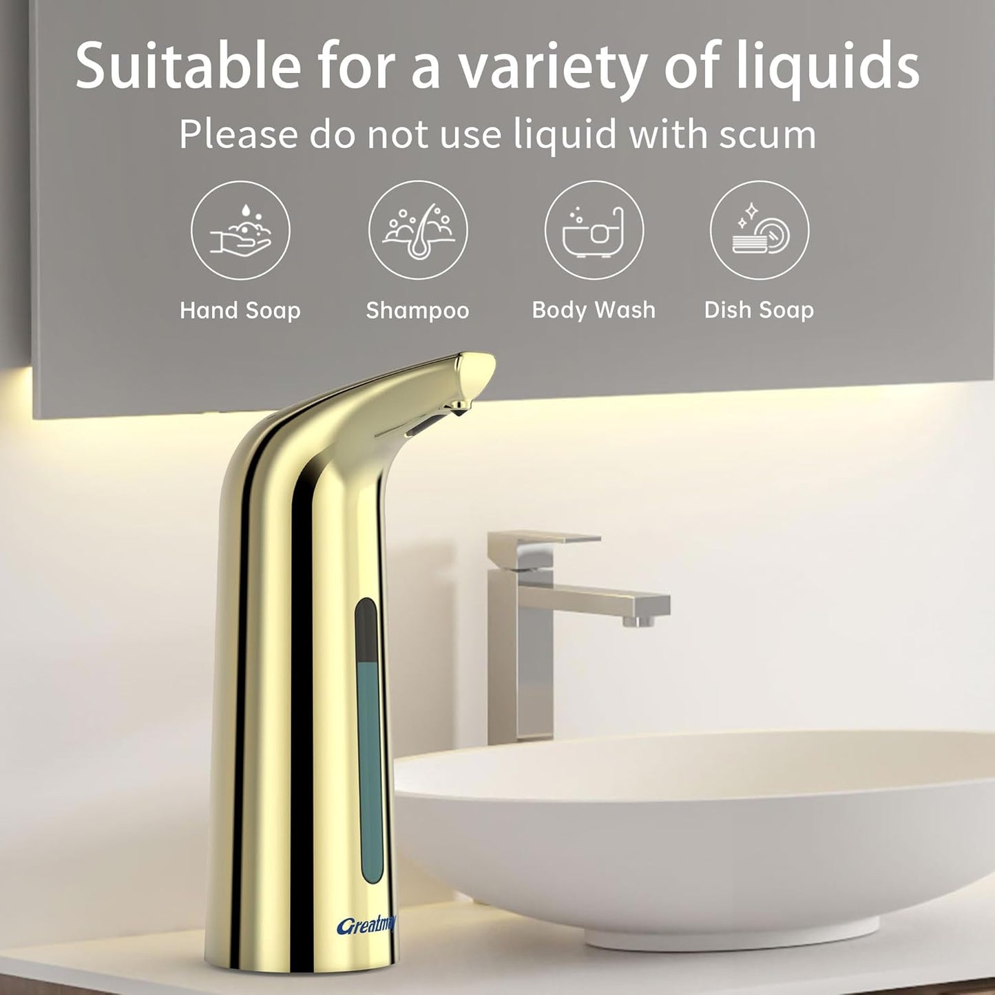 Convenient Automatic Soap Dispenser,4 Adjustable Levels Touchless Hand Sanitizer Pump with Infrared Sensor, 400 ml Countertop Electric Soap Dispenser for Bathroom,Kitchen (Gold)