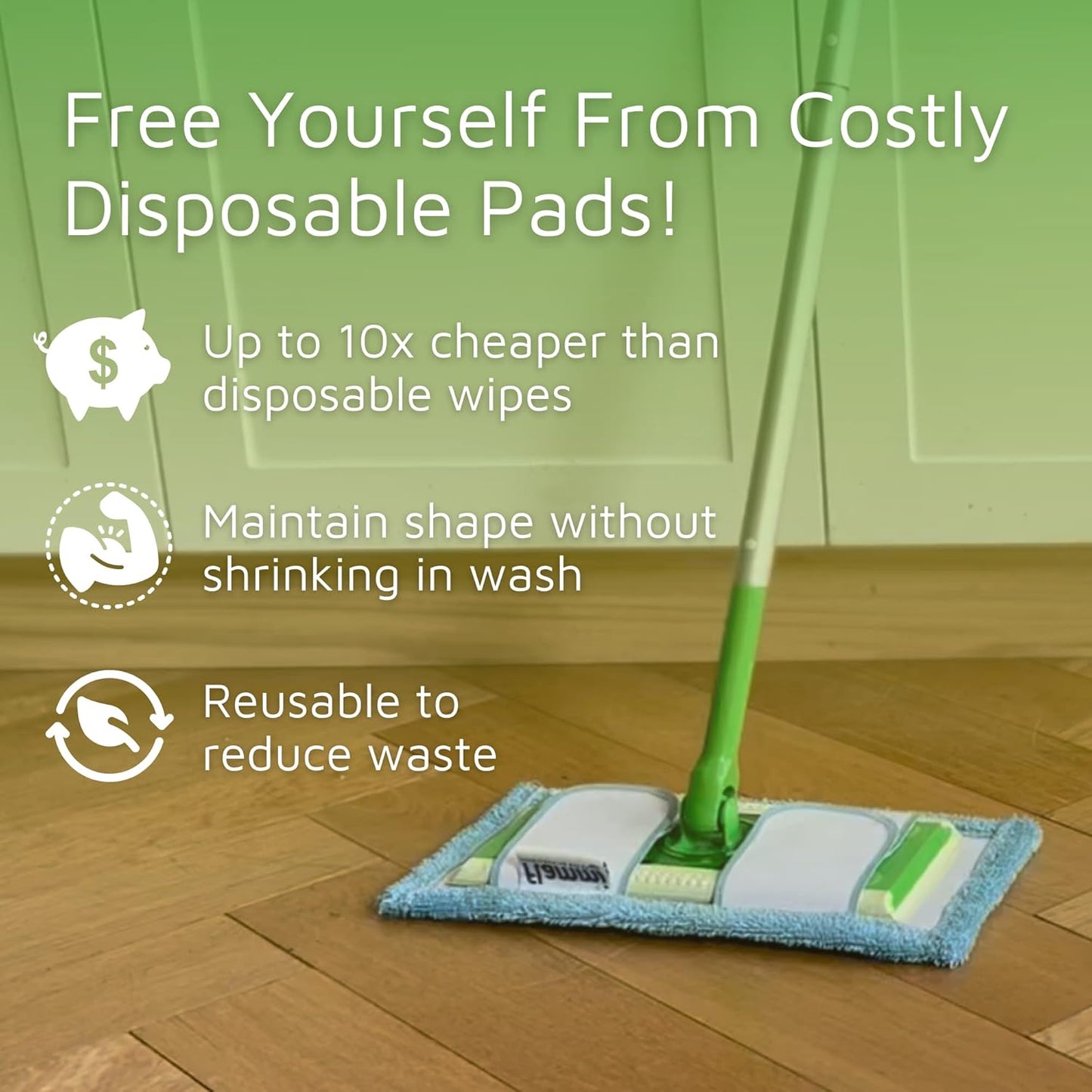 Reusable Mop Pad for Swiffer Sweeper Mop, 12.5'' Microfiber Mop Pad Refill Washable for Hard Floor Baseboard Cleaning, Wet/Dry Cleaning Pad, 4 Pack