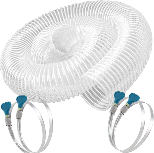 Heavy PVC Dust Collection Hose 4" x 10', Flexible Clear PVC Fume Collection Hose, Puncture-Resistant, Reinforced With Coated Wire Helix