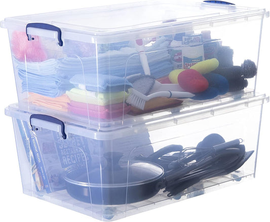 Superio Storage Bins with Lids, Clear Plastic Containers for Organizing, Stackable Totes, BPA Free, Odor Free, Organizer Boxes for Home, and Dorm (2 Pack, 60 Quart)