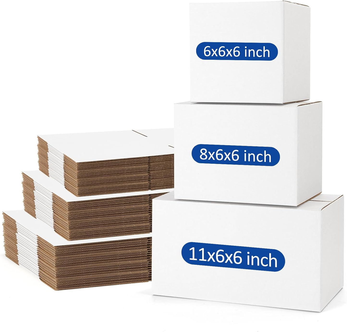Assorted-Sizes-Shipping-Boxes-45-Pack: 6x6x6 & 8x6x6 & 11x6x6 Small-Shipping-Boxes-Mailers, White Corrugated-Cardboard-Boxes-for-Packing-Small-Business Mailing