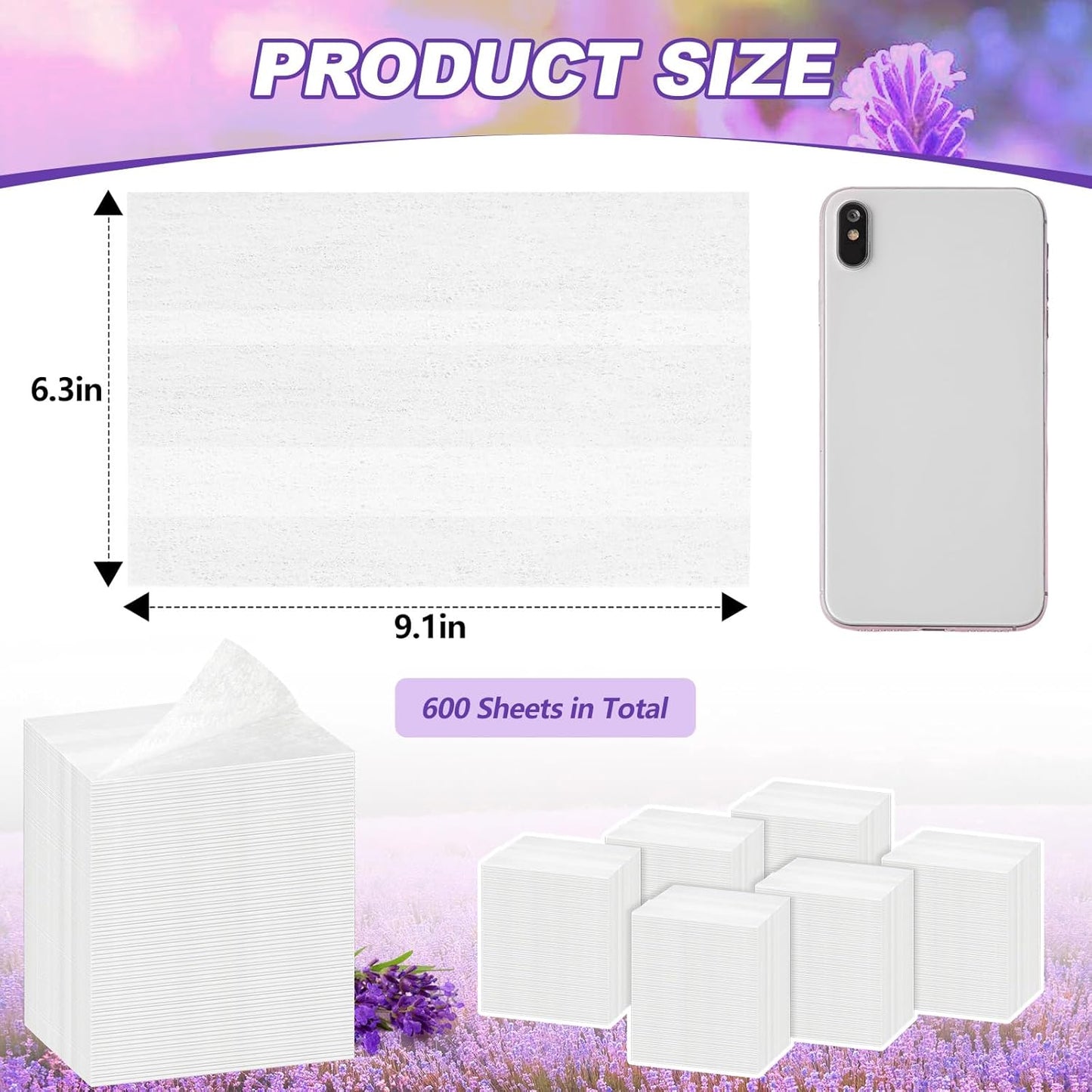 600 Count Dryer Sheets Fabric Softener Fresh Scent Dryer Sheets Bulk Naturally Softens and Removes Static Cling, Ideal for Large Households, Sensitive Skin(Lavender Scent)