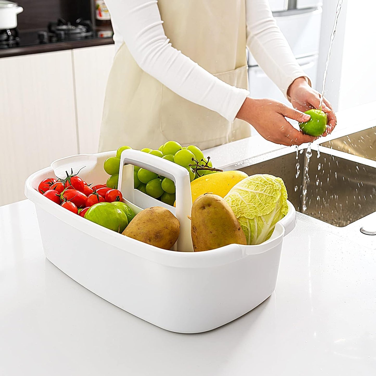 2 Pack Multi-Purpose Plastic Cleaning Caddy with Handle, Shower Caddy Organizer/Storage Basket/Totes Portable for Bathroom Supplies, Cleaning Products, Under Sink Tool. (blue+white)