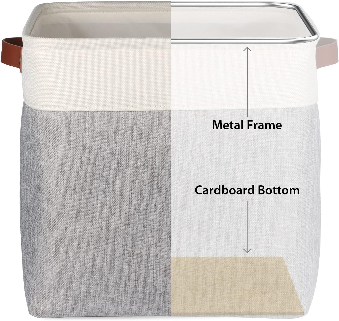 Univivi Storage Bins with Hard Bottom,13 x 13 x13 Cube Storage Baskets with Handles,Gray Foldable Fabric Storage Bins Organizer Baskets for Closet