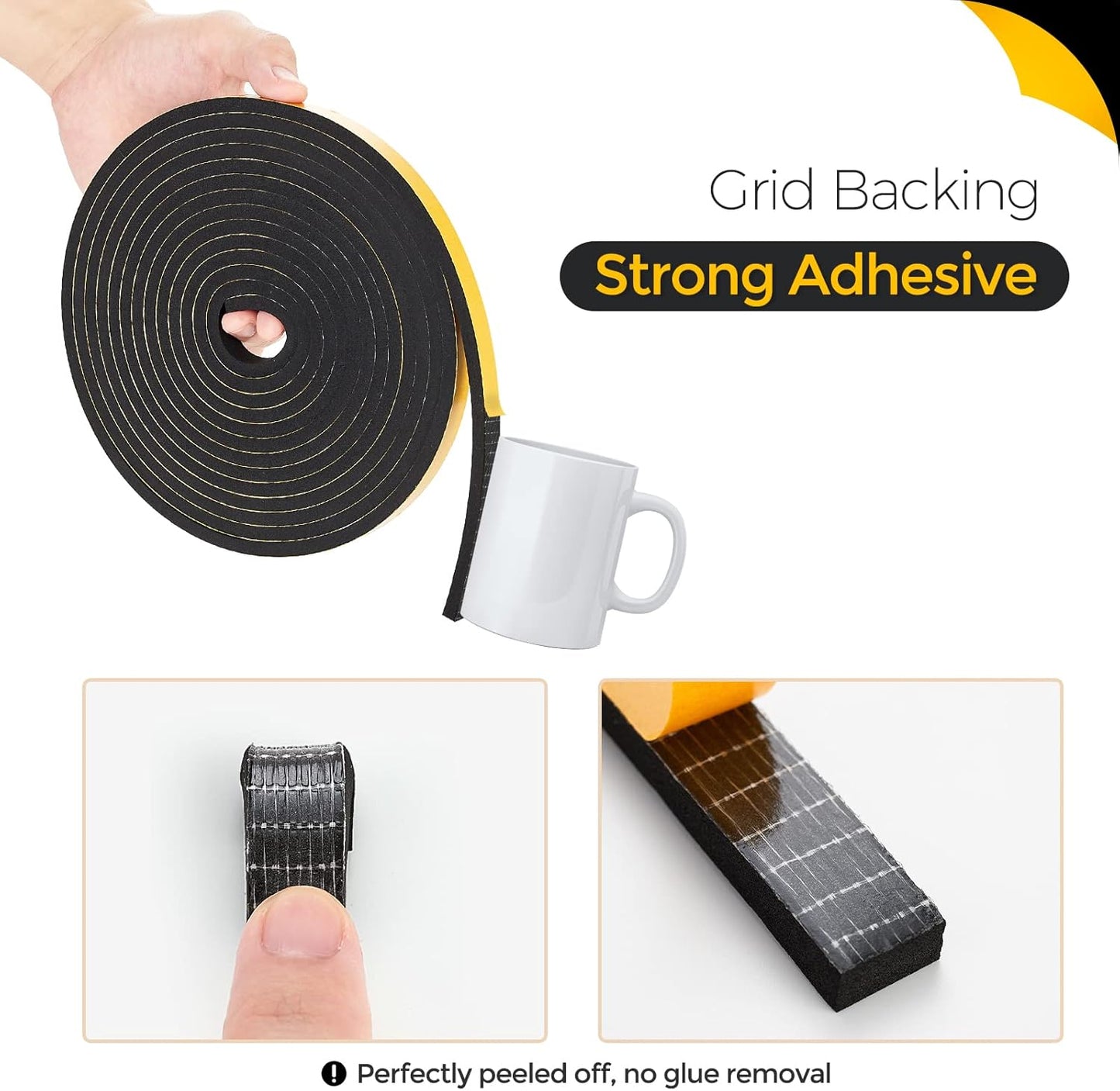 33 Feet Weather Stripping Door Seal, 1/2" Wide X 1/16" Thick Door Seal Strip High Density Foam Tape Adhesive Strip for Door Soundproofing,Window Insulation (1/2" x 1/16" x 33FT,Black)