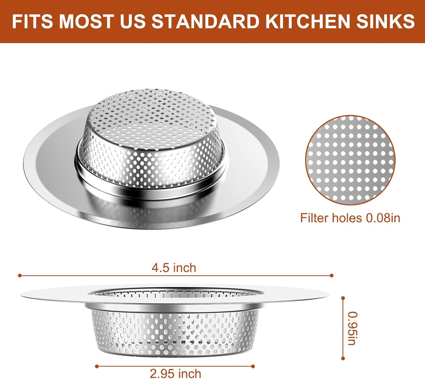 4 Pcs Stainless Steel Mesh Sink Drain Strainer, 4.5" Top / 3" Kitchen Filter Trap Basket with Large Wide Rim, Large Food Catch for Bathroom Bathtub Wash Basin Floor Drain Balcony RV Drain Hole