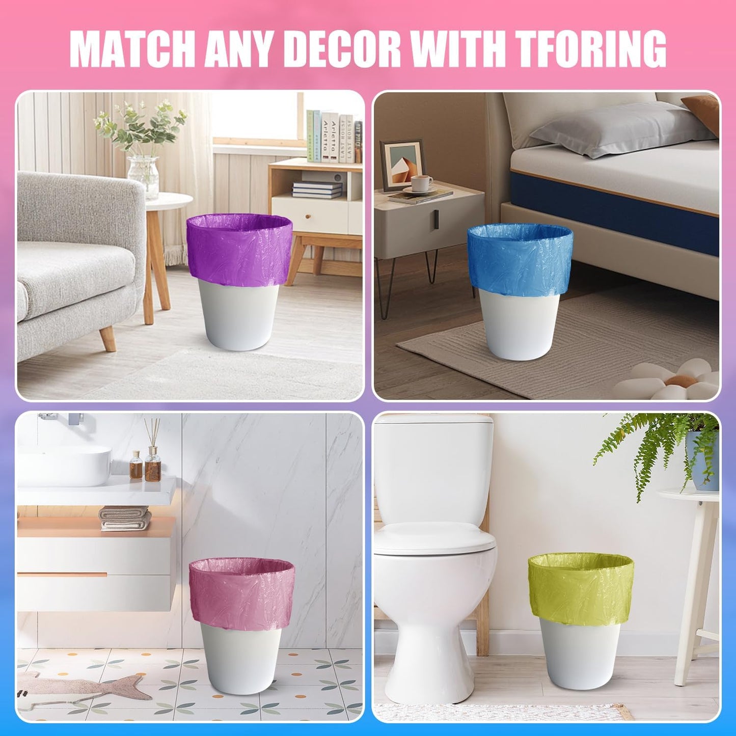 300 Count 4 Gallon Small Trash Bags - 15 Liter Colored Garbage Bags Unscented Wastebasket Liners Heavy Duty & Leakproof Plastic Can Liners for Bathroom Office Bedroom Toilet Car