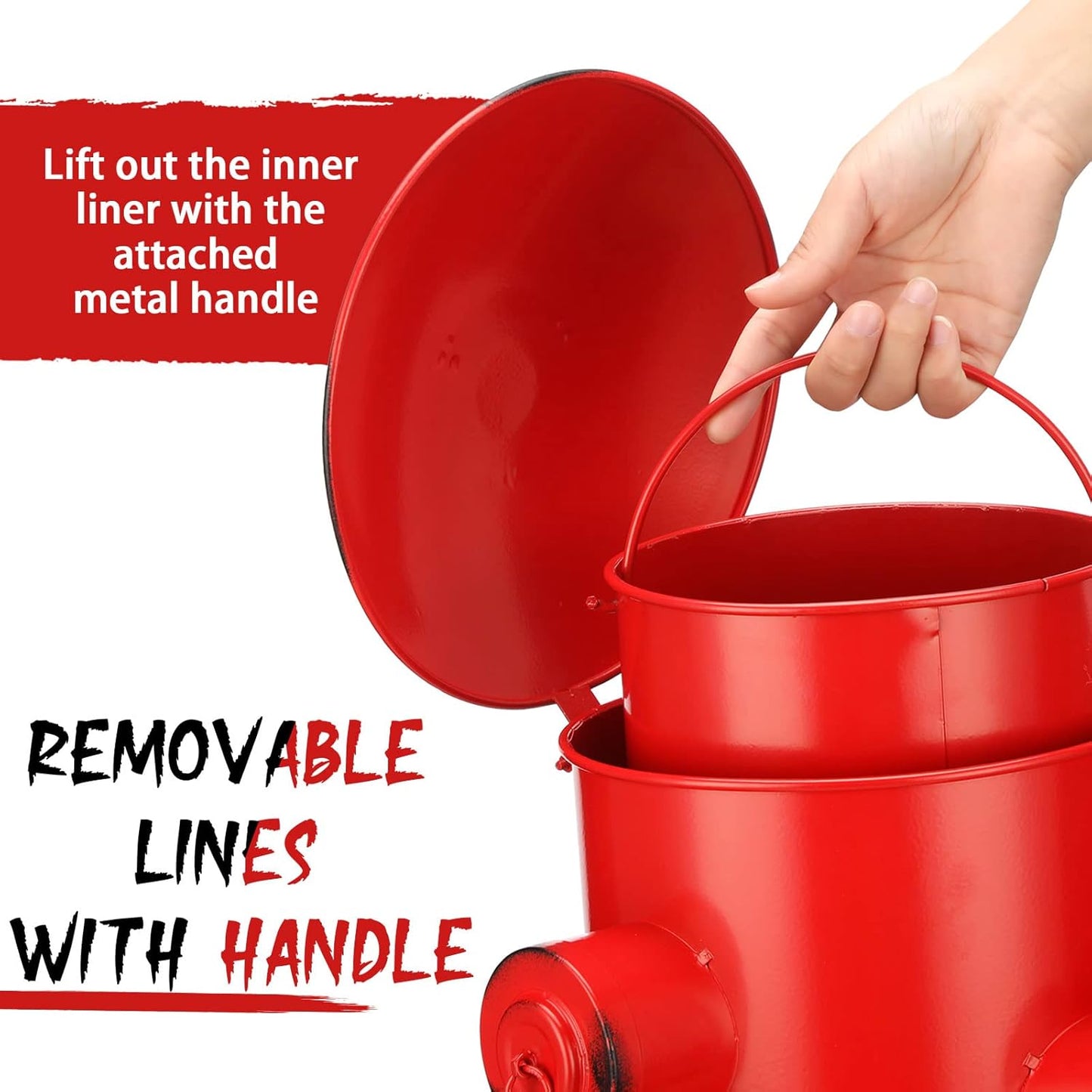 Hoolerry Fire Hydrant Trash Can Retro Creative Garbage Can with Inner Bucket Large Capacity Wrought Iron Pedal Trash Can Indoor Outdoor Waste Bins for Park Garden Kitchen Garbage (Red, Small)