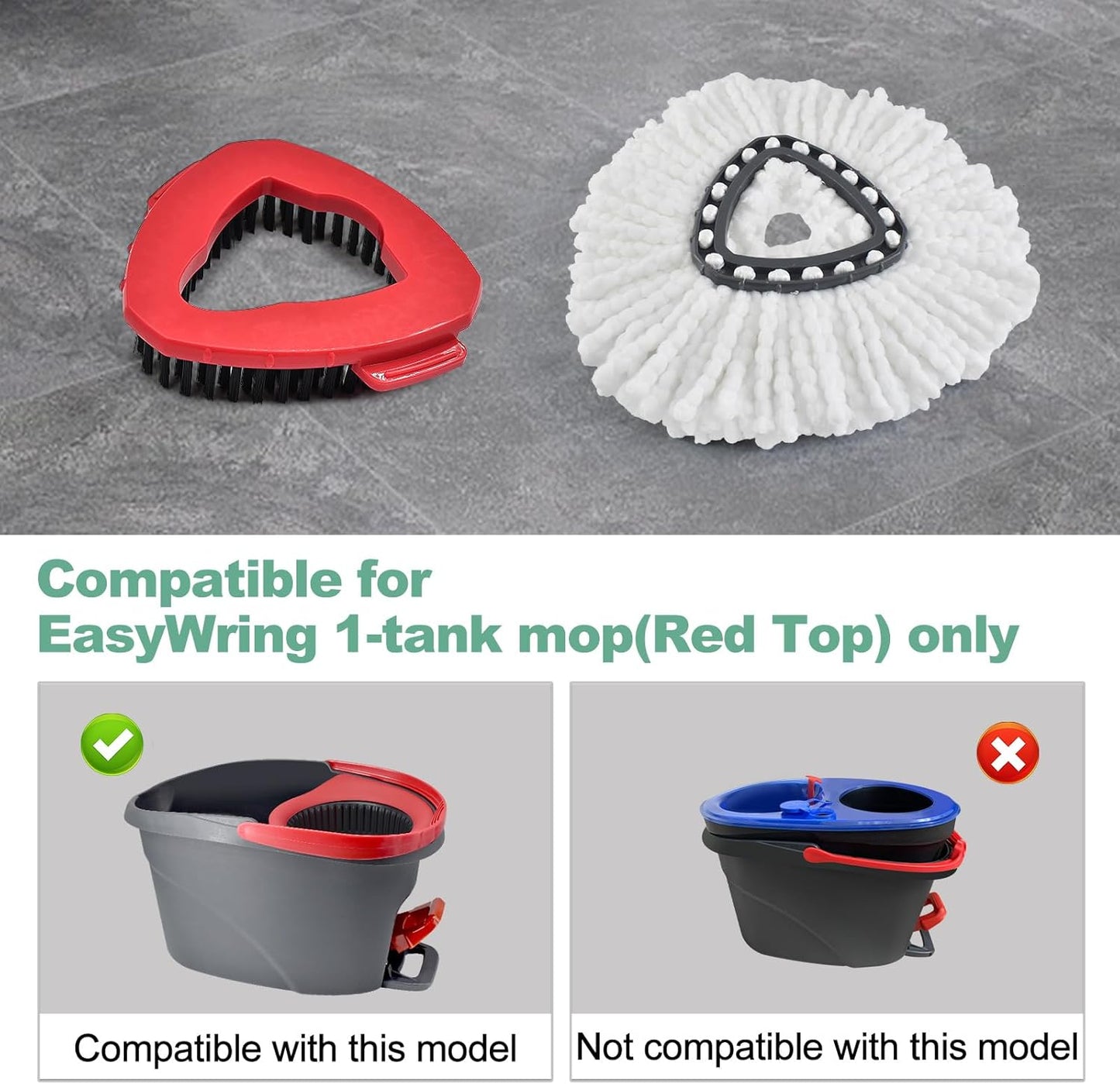 Mop Heads Replacements for Ocedar, Spin Microfiber Mop Replace Head for O-Cedar EasyWring 1 Tank System Mop Refills, Include 3 Pack Mop Heads, 1 Scrub Brush & 1 Base Combo