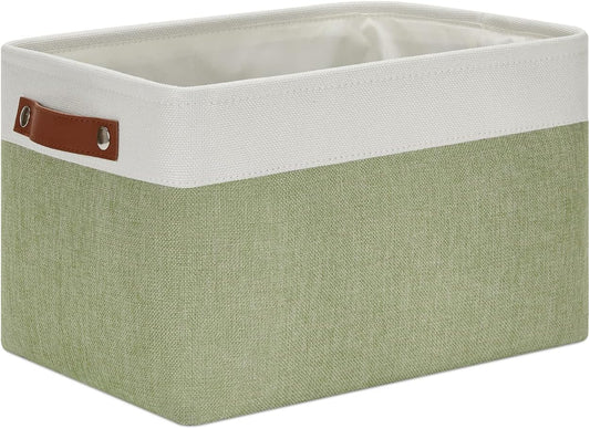 DULLEMELO Fabric Storage Bin for Laundry, Home, Foldable Storage Basket for Shelves, Toys, Collapsible Storage Basket Bin for Office, Closet,Bedroom(White&Green)