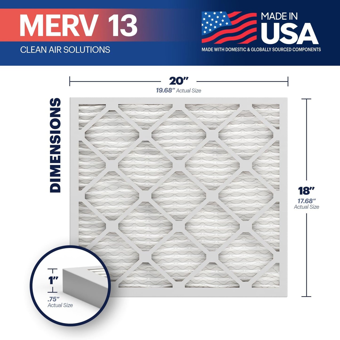 BNX TruFilter 18x20x1 Air Filter MERV 13 (12-Pack) - MADE IN USA - Electrostatic Pleated Air Conditioner HVAC AC Furnace Filters for Allergies, Pollen, Mold, Bacteria, Smoke, Allergen, MPR 1900 FPR 10