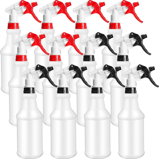 Eccliy 12 Pcs 16 Oz Plastic Spray Bottle, Adjustable Empty Reusable Sprayer for Cleaning, Planting, Water, Bathroom and Kitchen, BBQ, Commercial and Residential(Red, Black,Original)